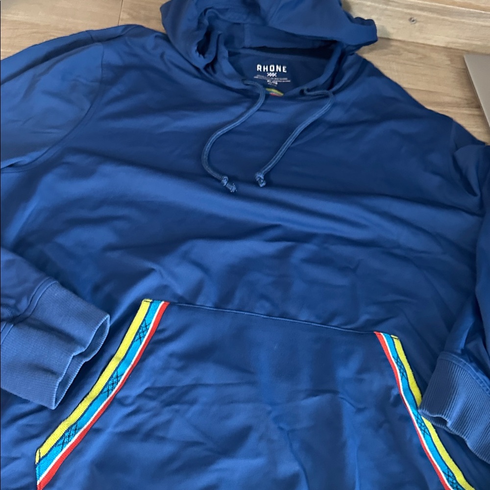 Rhone Retro Session Hoodie Mens XL Blue Aztec Athletics Pullover Sweatshirt